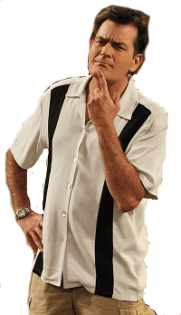 Charlie Sheen wearing bowling shirt